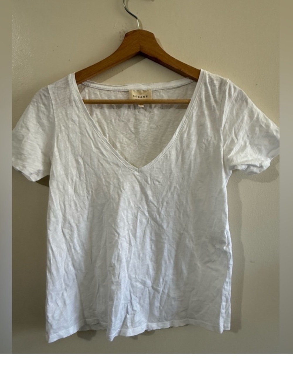 Sezane White Deep V-Neck Short Sleeve Tee